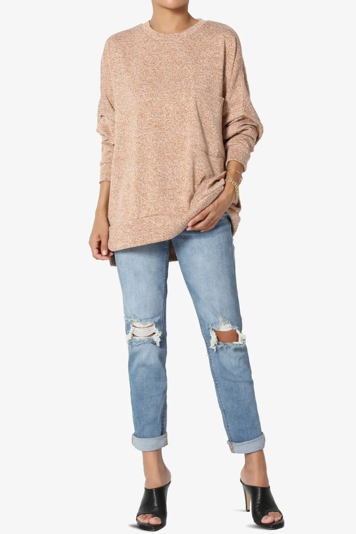 Forge Melange Knit Hi-Low Pocket Sweater
