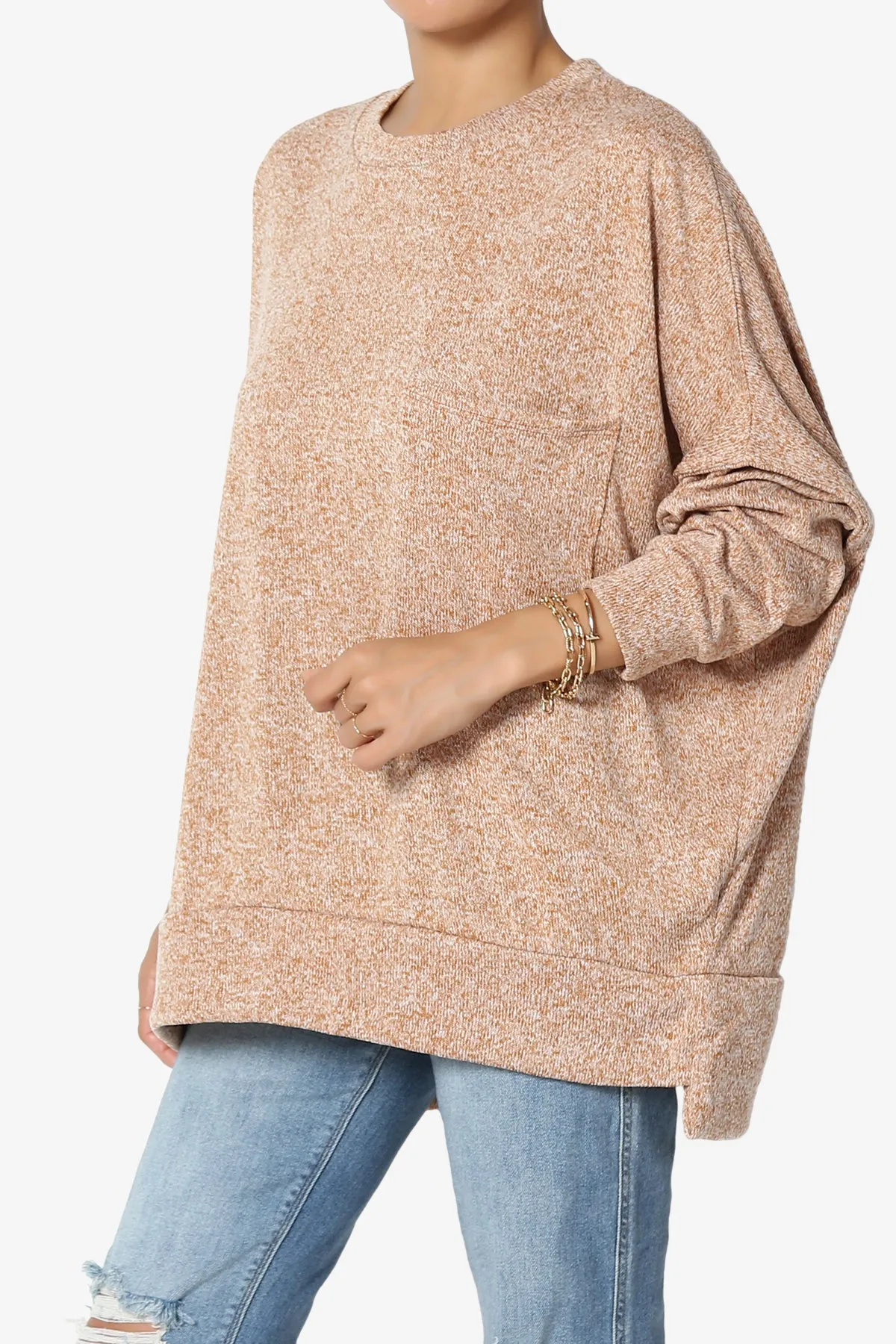 Forge Melange Knit Hi-Low Pocket Sweater