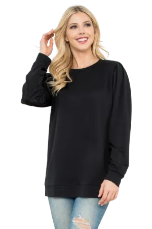 French Terry Pleated Sleeve Top Black - Pack of 4