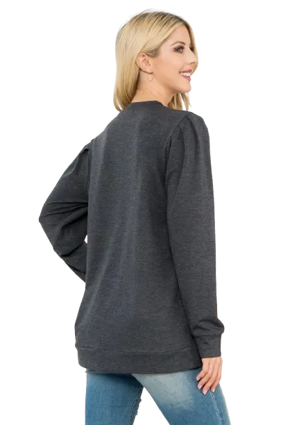 French Terry Pleated Sleeve Top Charcoal - Pack of 4