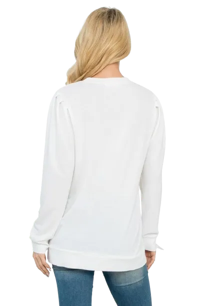 French Terry Pleated Sleeve Top Ivory - Pack of 4