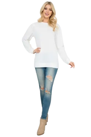 French Terry Pleated Sleeve Top Ivory - Pack of 4