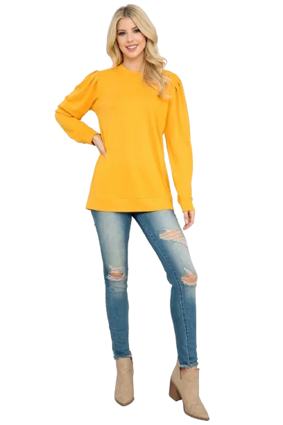 French Terry Pleated Sleeve Top Mustard - Pack of 4