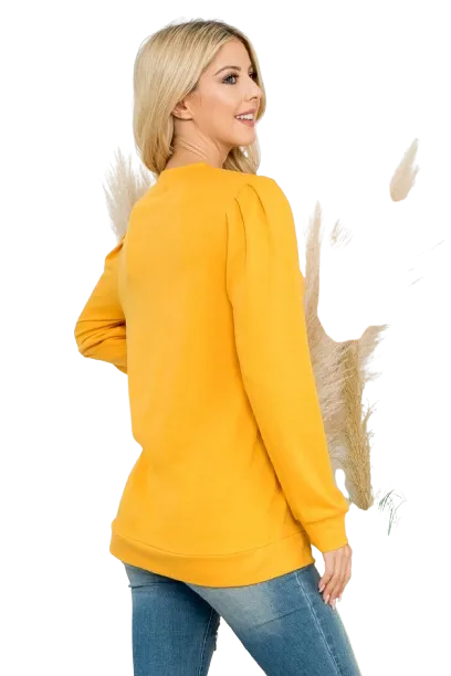 French Terry Pleated Sleeve Top Mustard - Pack of 4