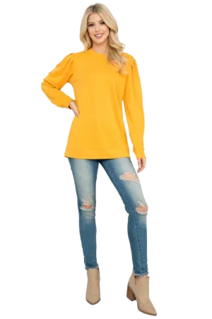 French Terry Pleated Sleeve Top Mustard - Pack of 4