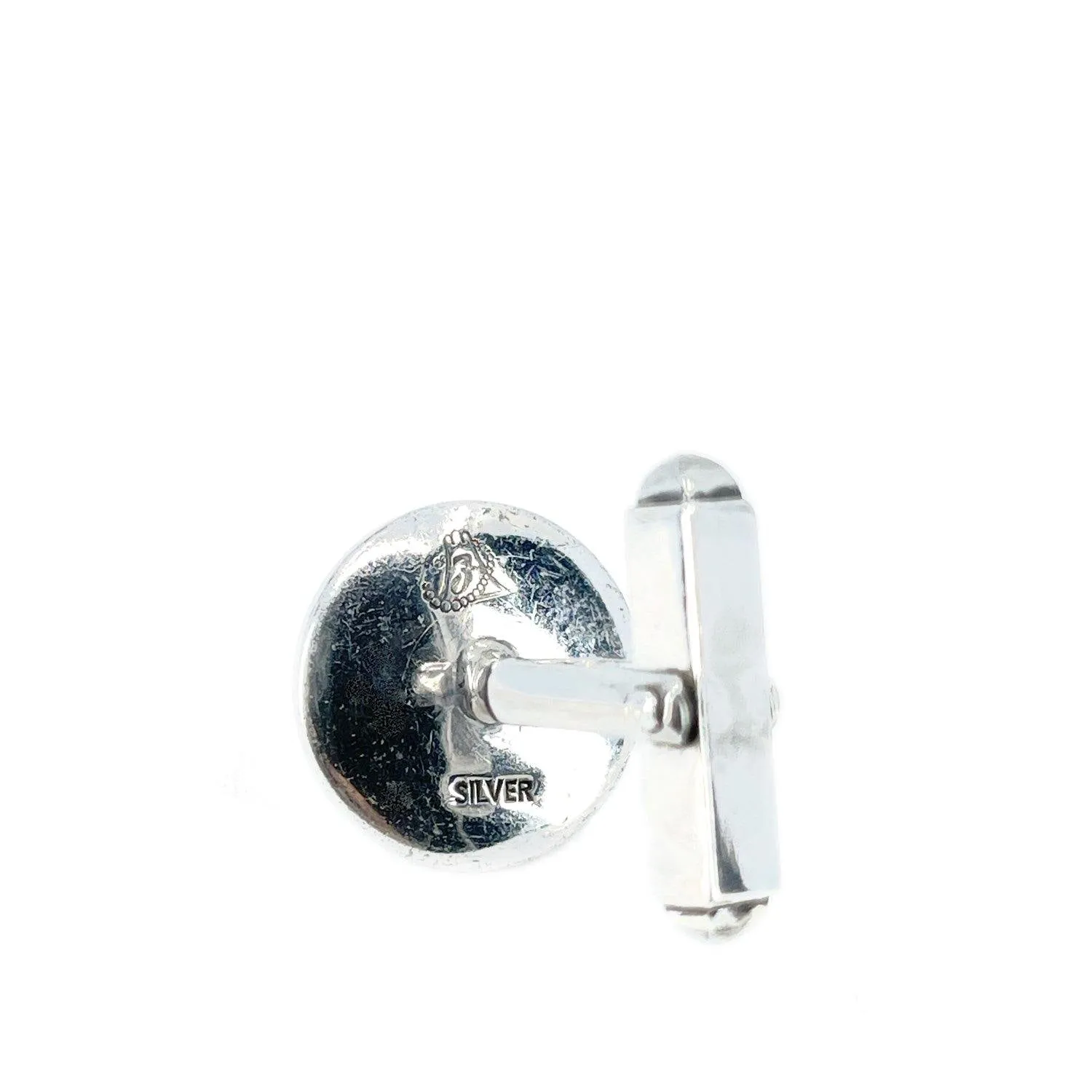 Fuji Pearl Designer Japanese Cultured Akoya Pearl Mother of Pearl Mid Century Cufflinks- Sterling Silver