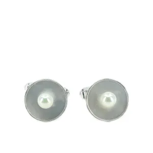 Fuji Pearl Designer Japanese Cultured Akoya Pearl Mother of Pearl Mid Century Cufflinks- Sterling Silver