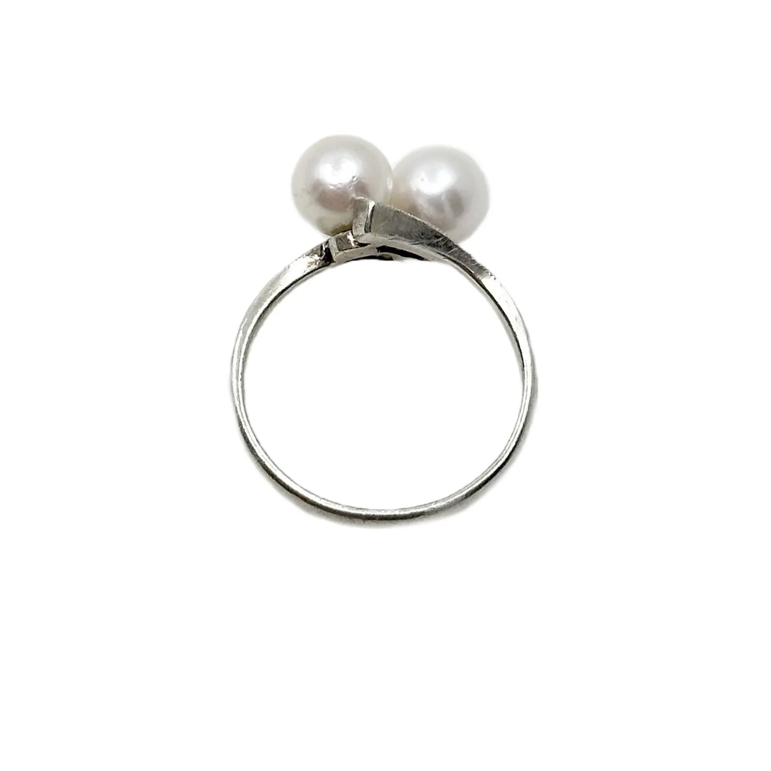 Fuji Pearl Designer Vintage Engraved Bypass Japanese Saltwater Akoya Cultured Pearl Ring- Sterling Silver Sz 6