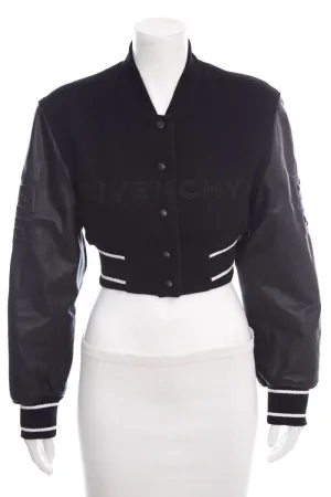 Givenchy Black Cropped Varsity Wool and Leather Jacket SZ 34