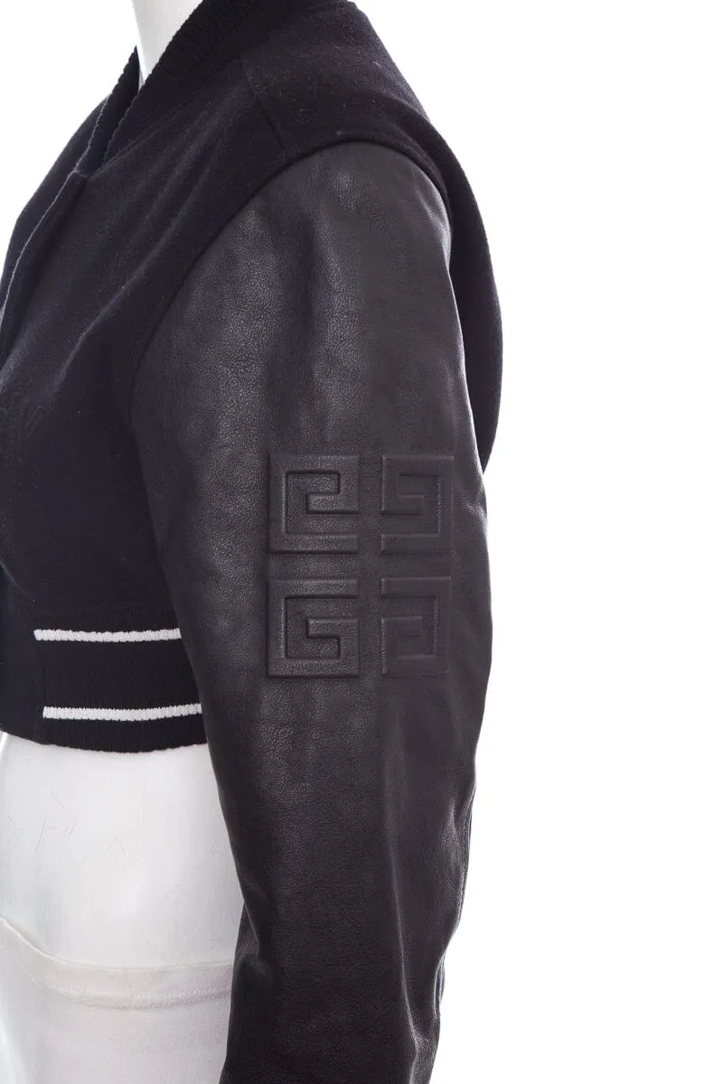 Givenchy Black Cropped Varsity Wool and Leather Jacket SZ 34
