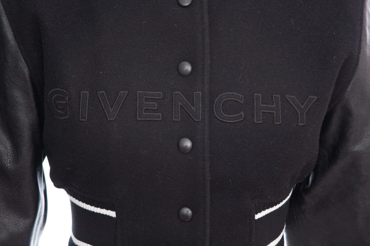 Givenchy Black Cropped Varsity Wool and Leather Jacket SZ 34