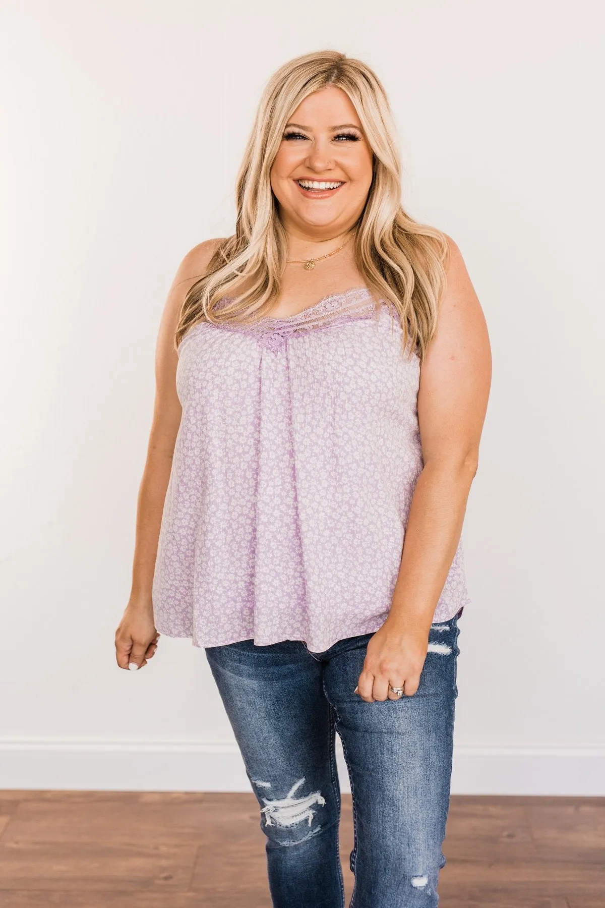 Golden Days Floral Lace Tank- Lavender