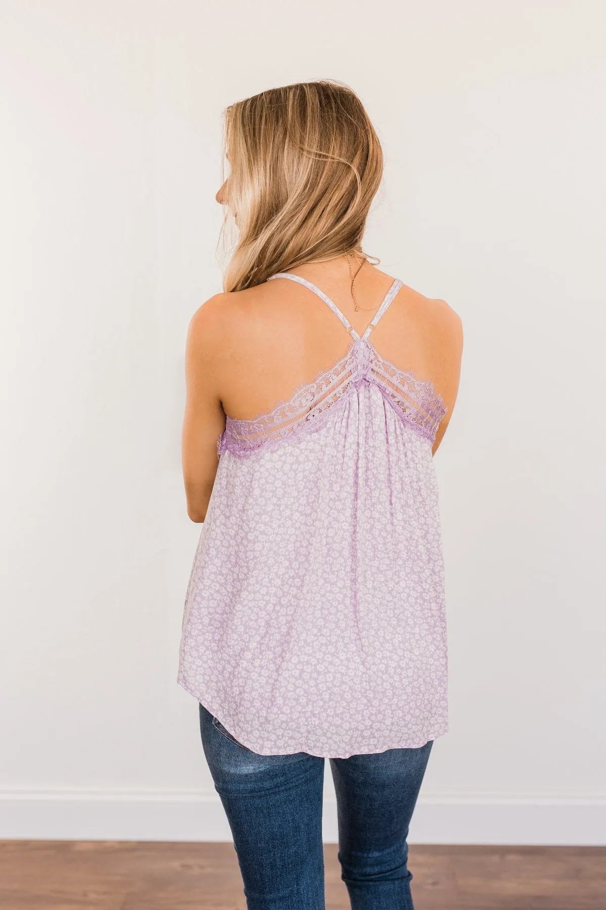 Golden Days Floral Lace Tank- Lavender