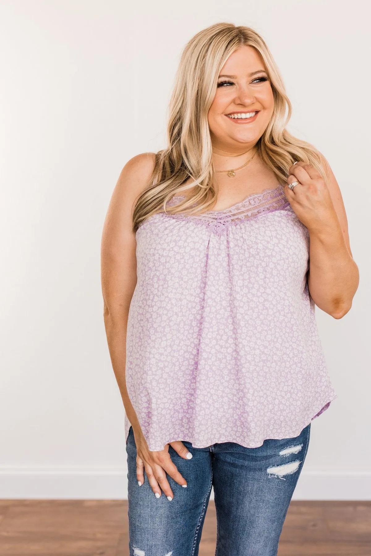 Golden Days Floral Lace Tank- Lavender