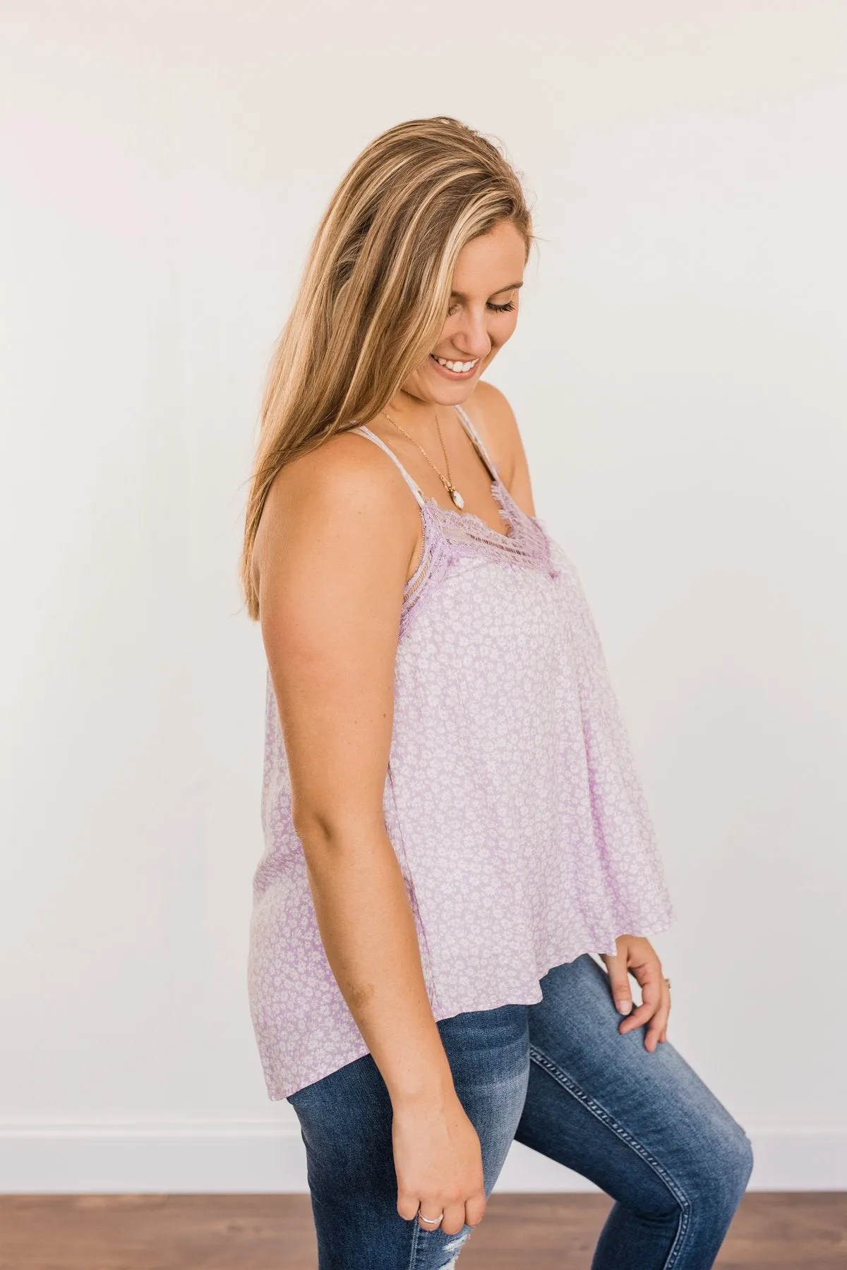 Golden Days Floral Lace Tank- Lavender