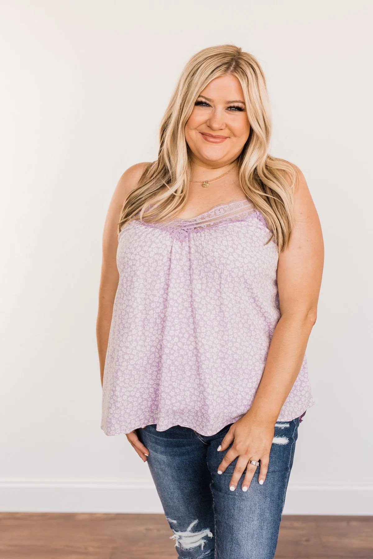 Golden Days Floral Lace Tank- Lavender