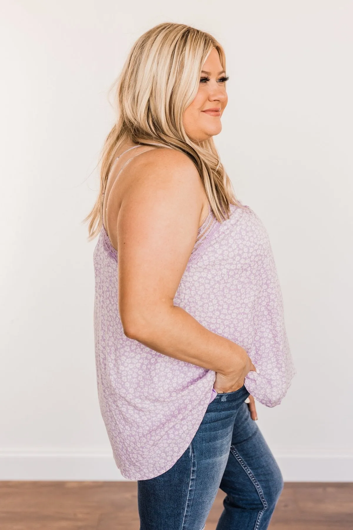 Golden Days Floral Lace Tank- Lavender
