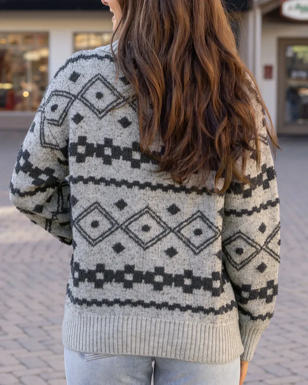 Grace & Lace Cloud Intarsia Knit Sweater - Mixed Grey