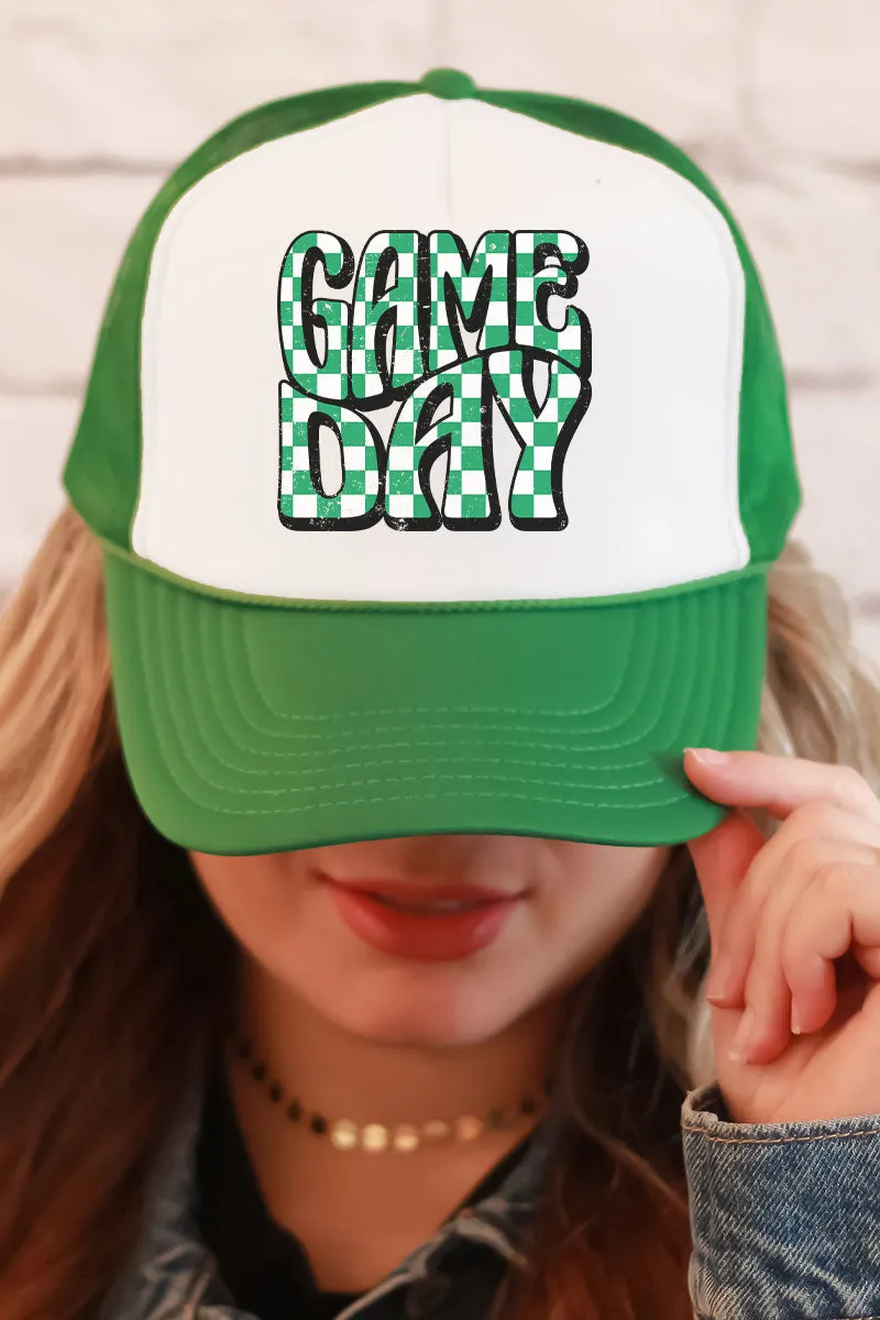 Green Checkered Game Day Foam Mesh Back Trucker Cap