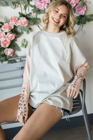 Grey Mineral Wash Lace Up Sleeve Combo