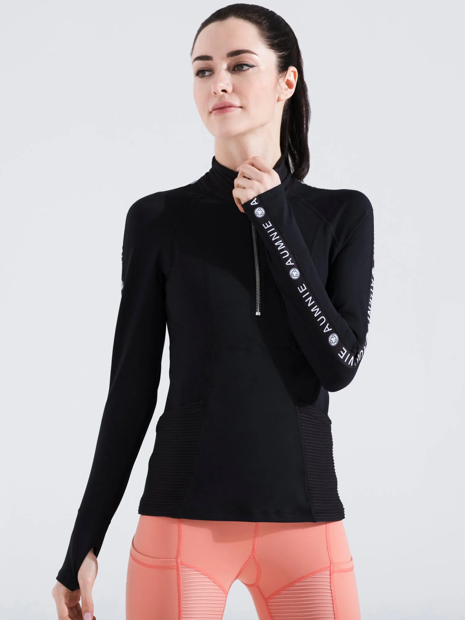 HALF ZIP LOGO TOP, BLACK