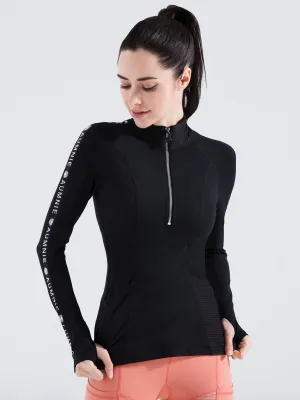 HALF ZIP LOGO TOP, BLACK