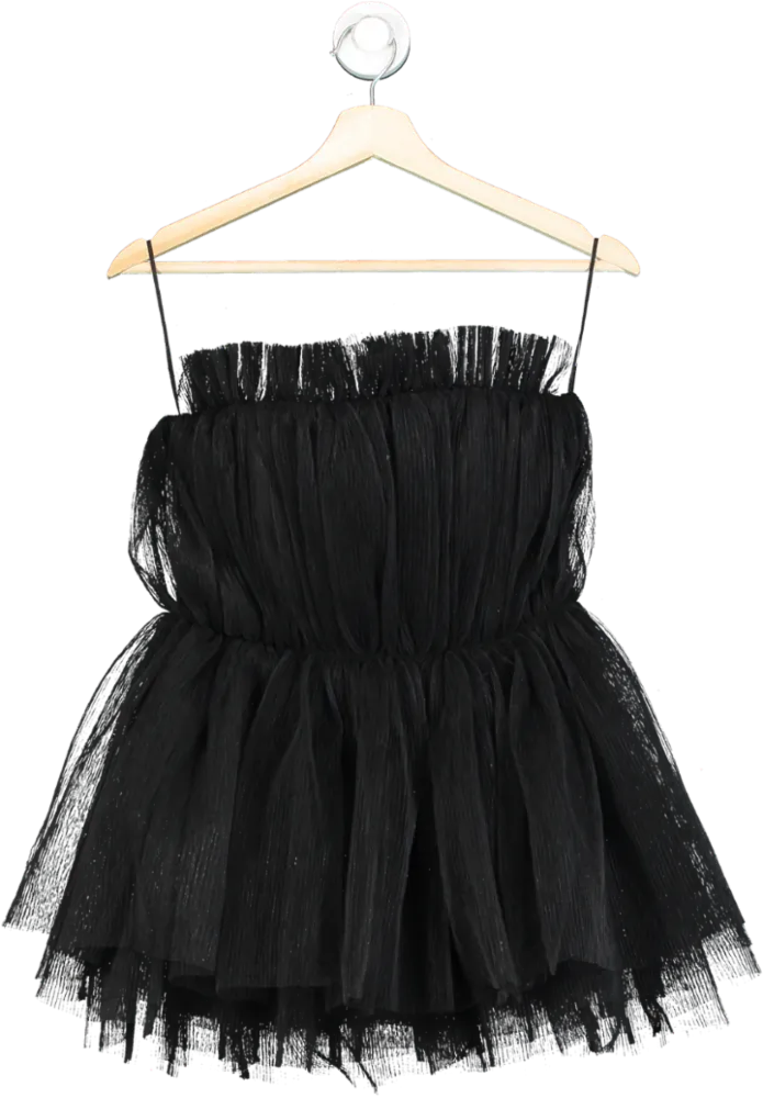 H&M Black Pleated Tulle Bandeau Top UK 8