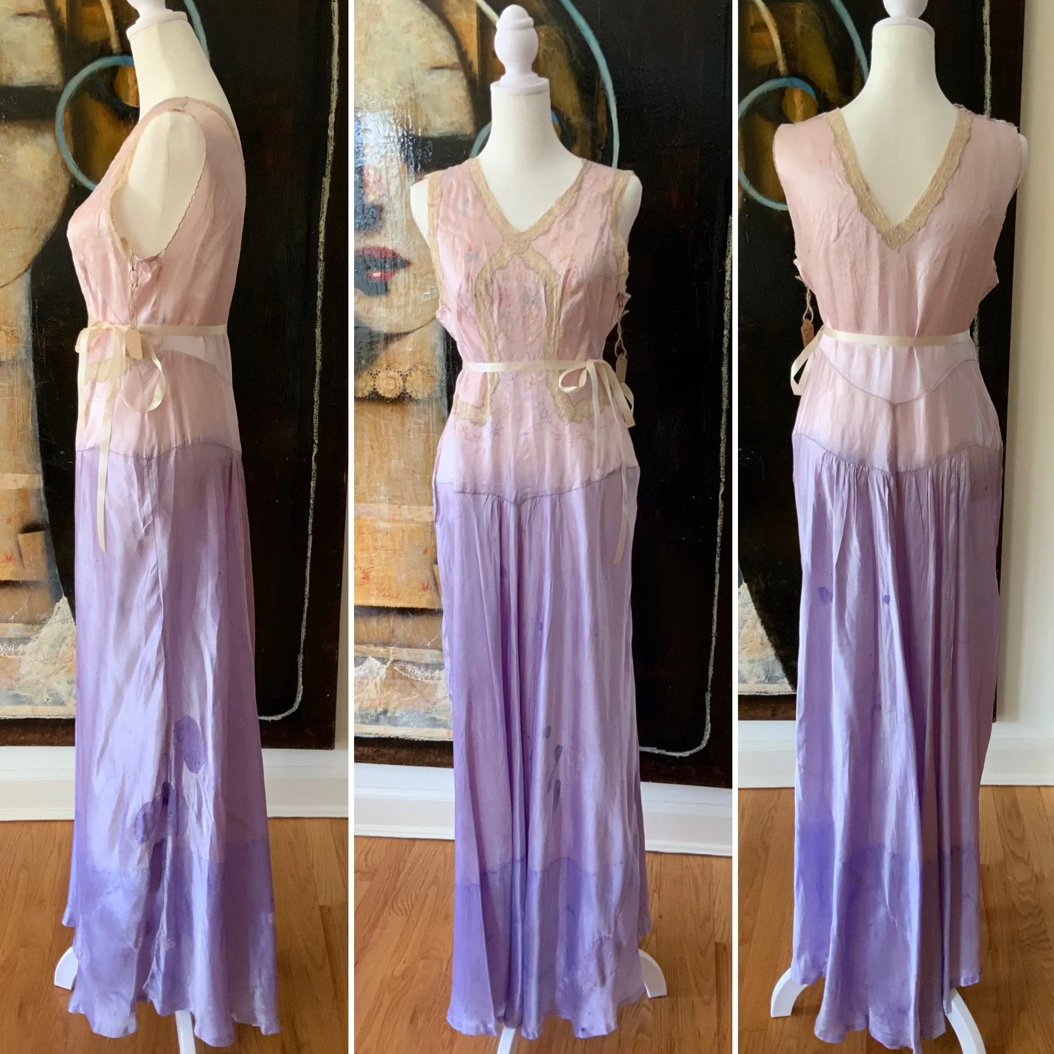 Hand Dyed Satin Nightgown- 50s