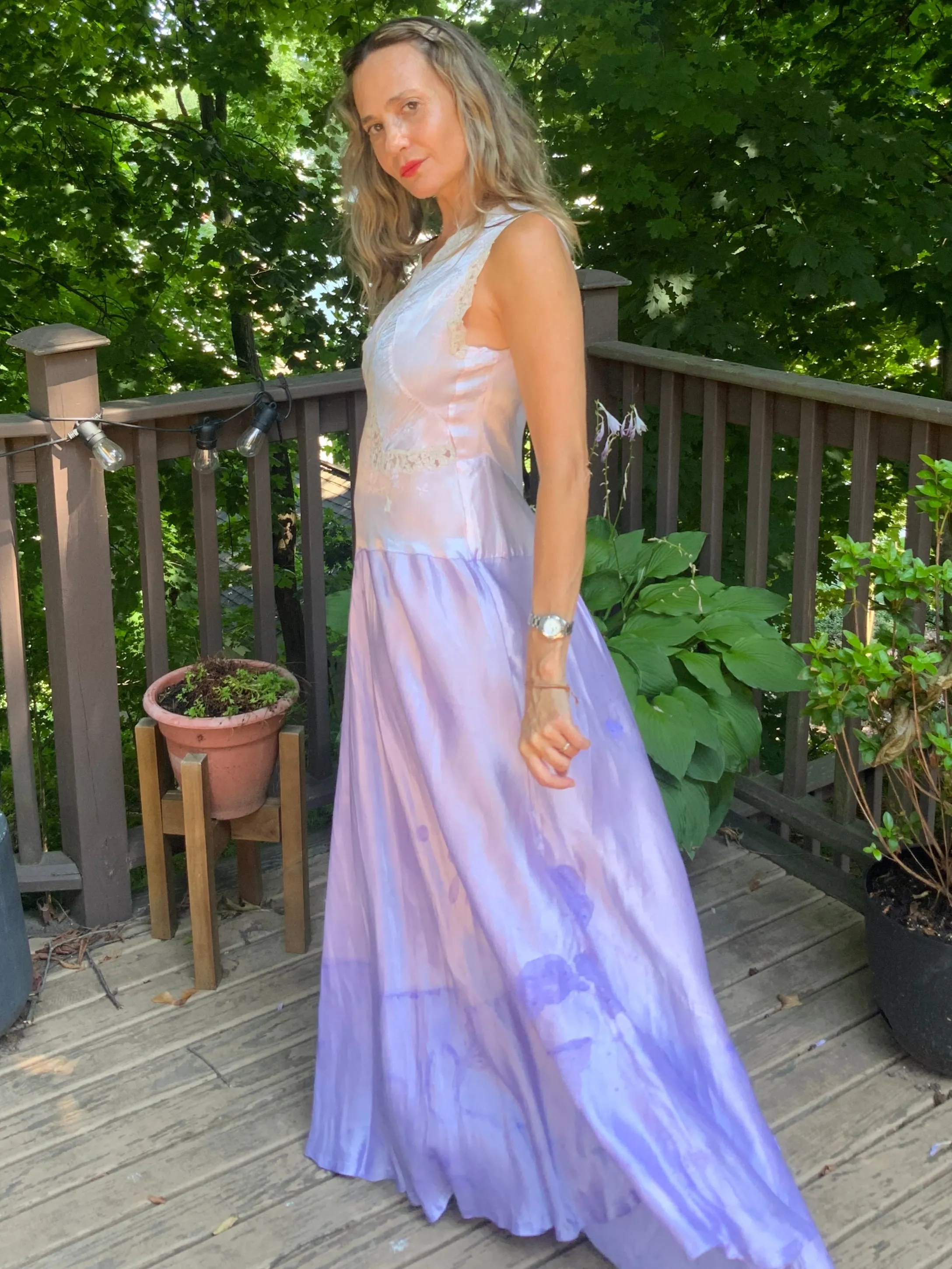 Hand Dyed Satin Nightgown- 50s