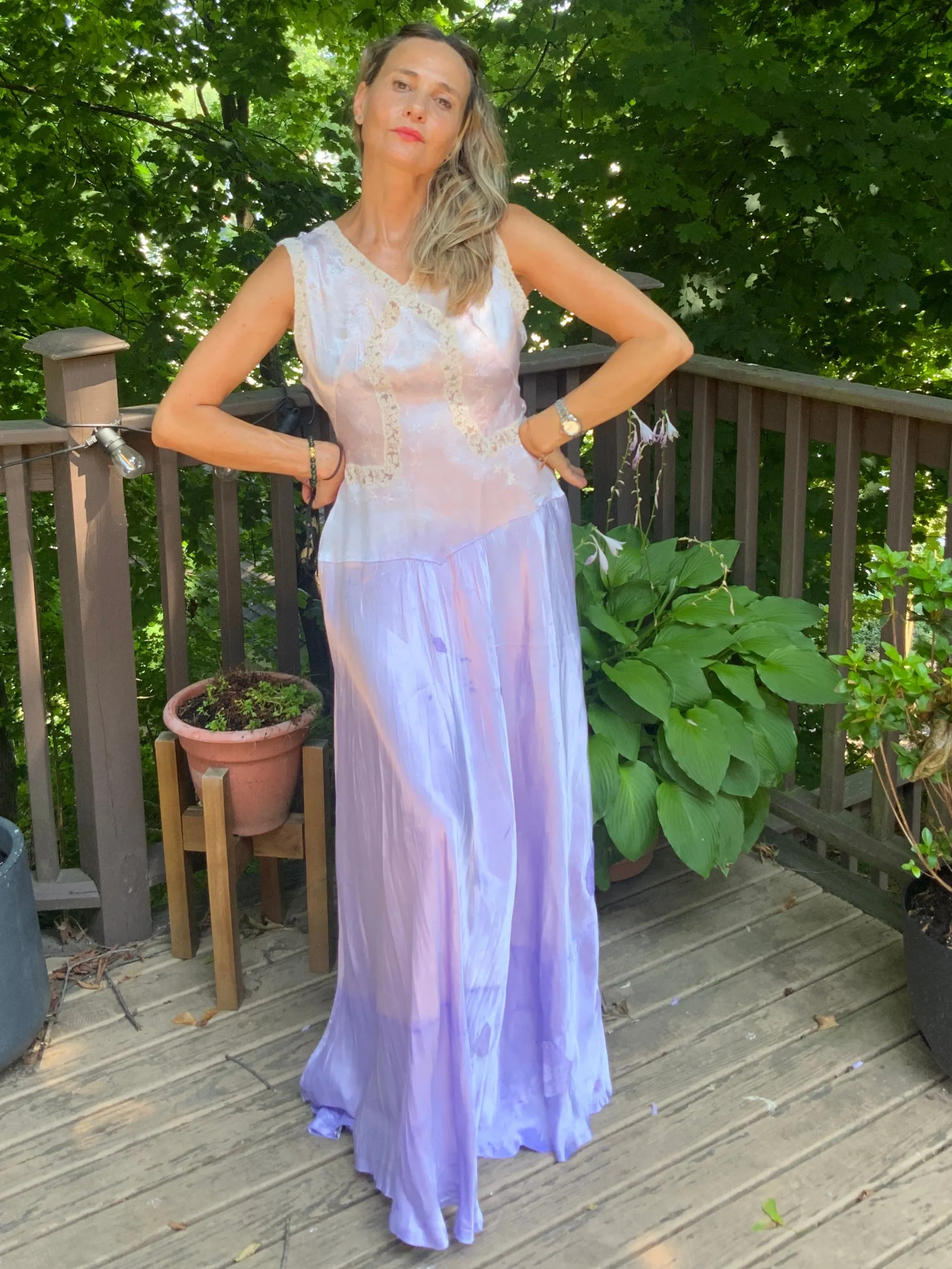 Hand Dyed Satin Nightgown- 50s