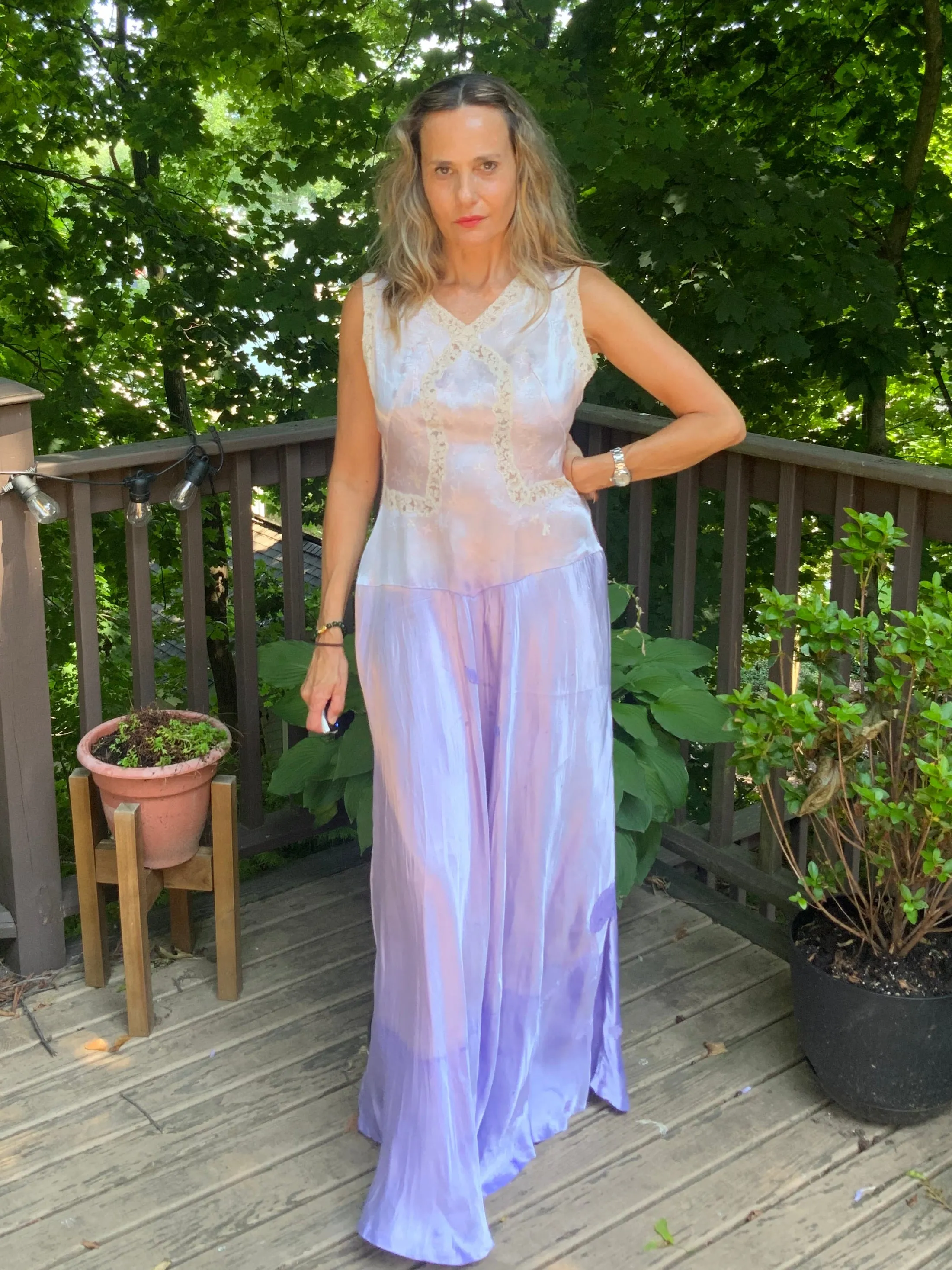 Hand Dyed Satin Nightgown- 50s