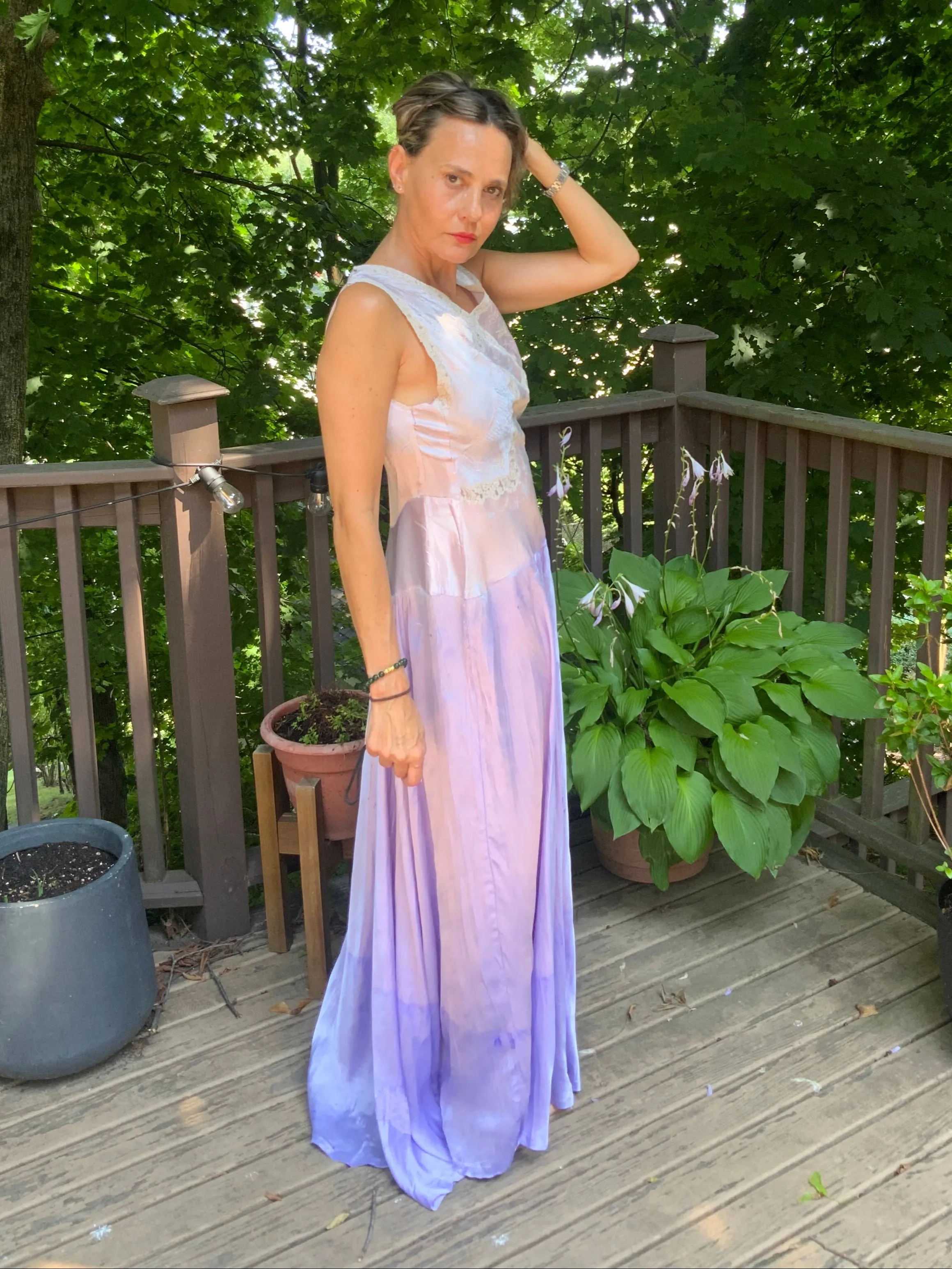Hand Dyed Satin Nightgown- 50s