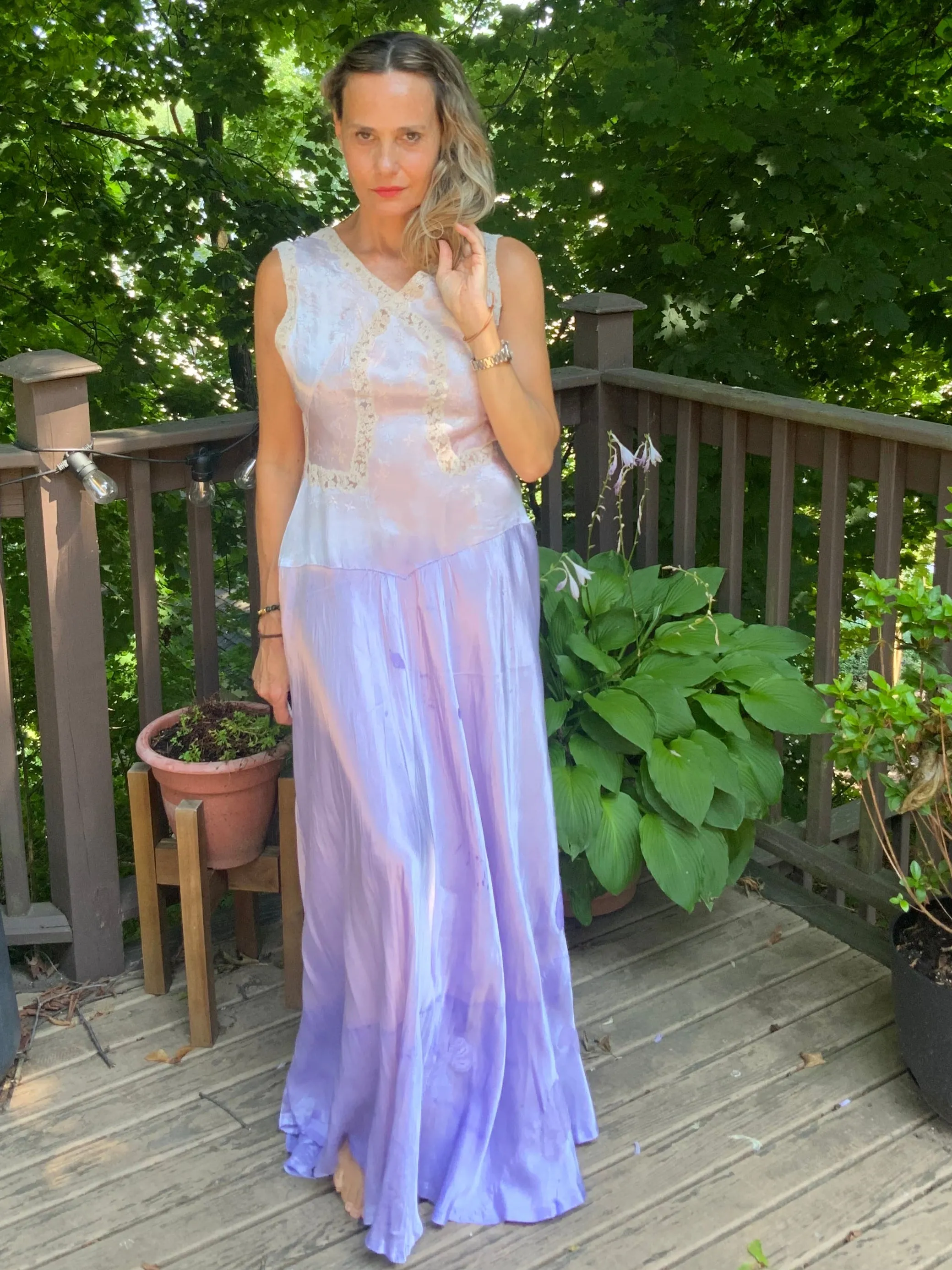 Hand Dyed Satin Nightgown- 50s