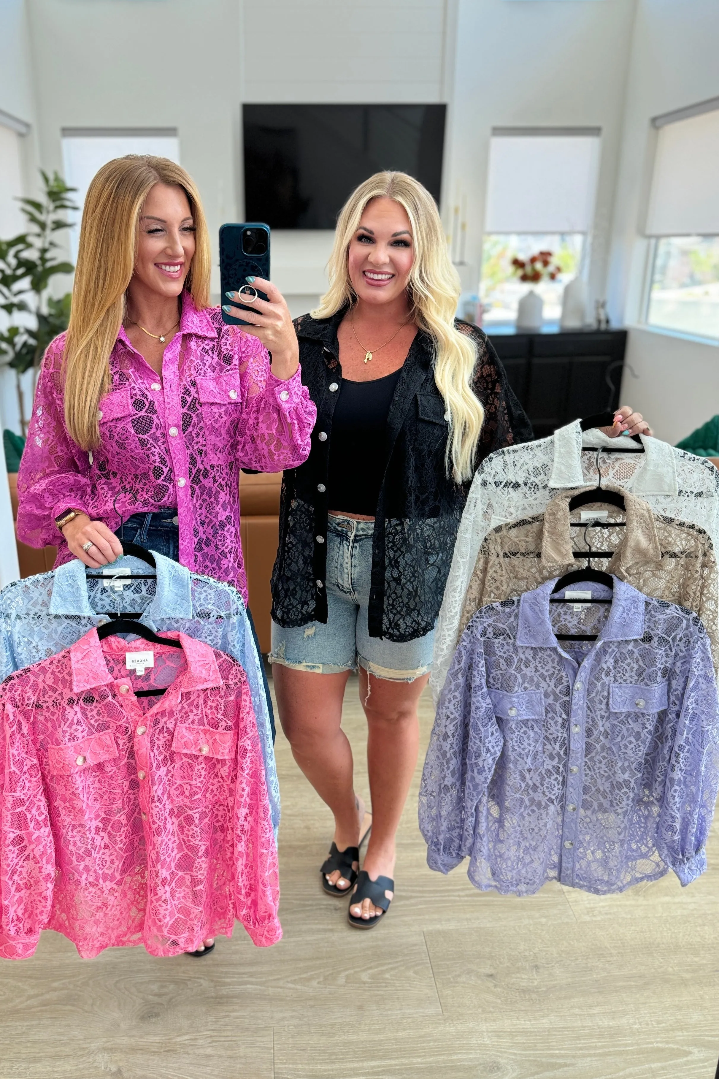 Hazel Blues® |  Stick Together Lace Button Up in Light Blue