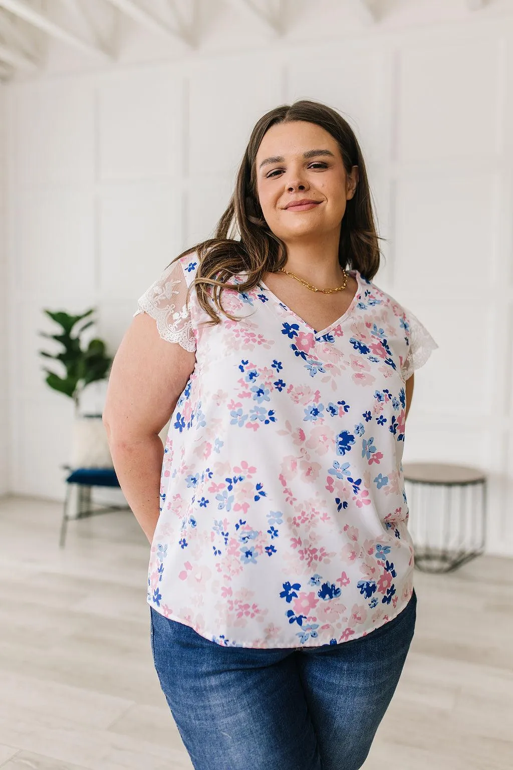 Hazel Blues® |  Still the One Lace Sleeve Floral Top