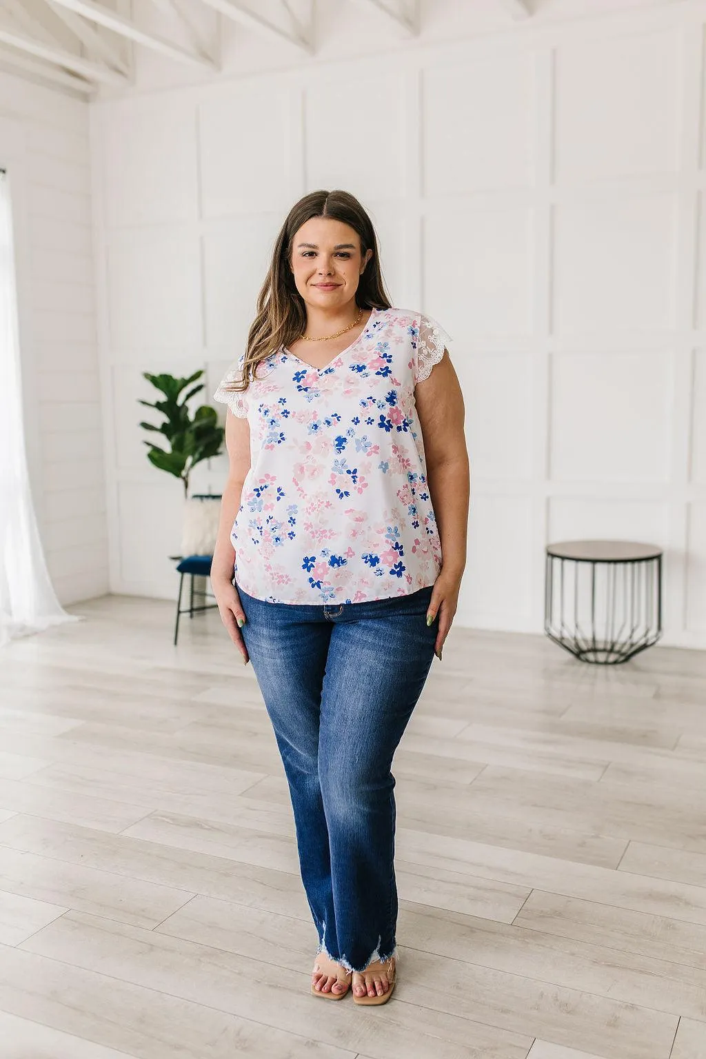 Hazel Blues® |  Still the One Lace Sleeve Floral Top