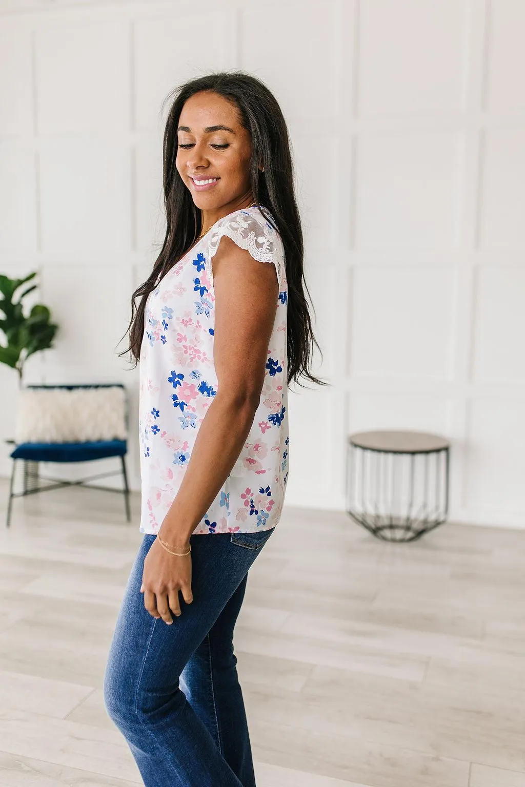 Hazel Blues® |  Still the One Lace Sleeve Floral Top