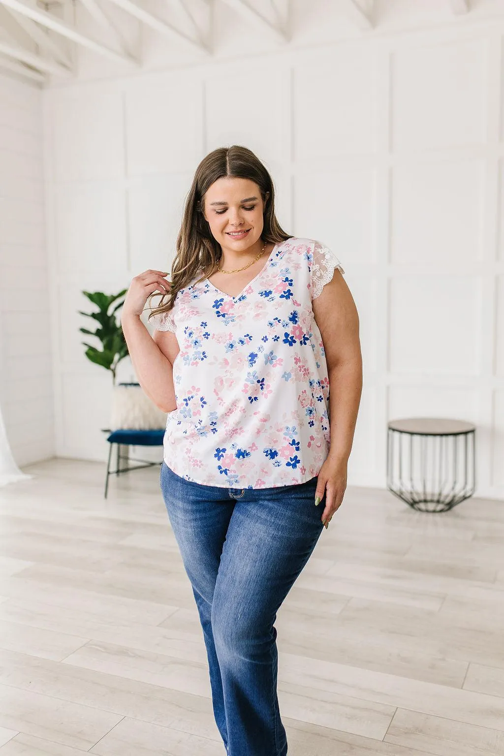 Hazel Blues® |  Still the One Lace Sleeve Floral Top