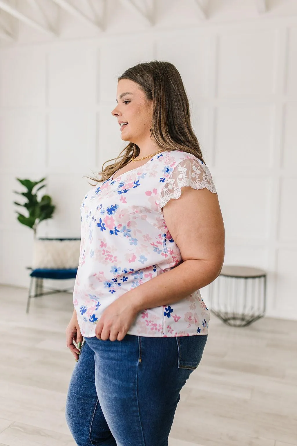Hazel Blues® |  Still the One Lace Sleeve Floral Top