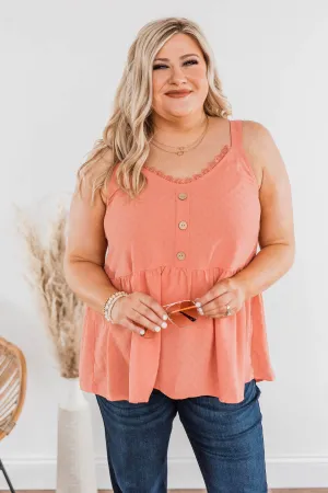 Hearts Beat In Harmony Button Tank- Salmon