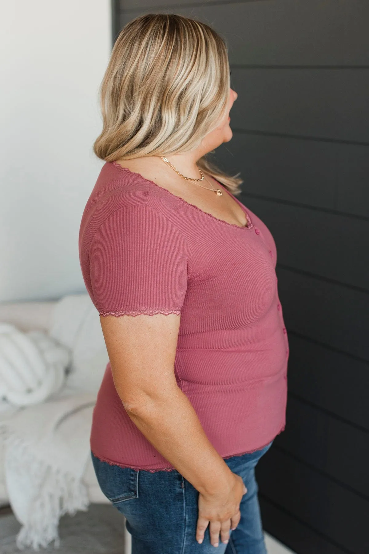 Hold Me Forever Button Top- Dusty Rose