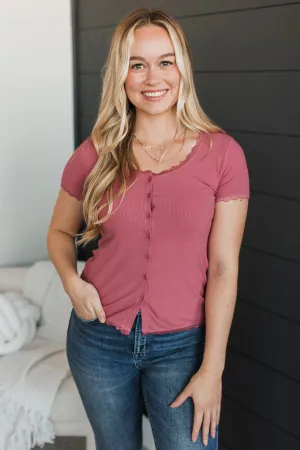Hold Me Forever Button Top- Dusty Rose