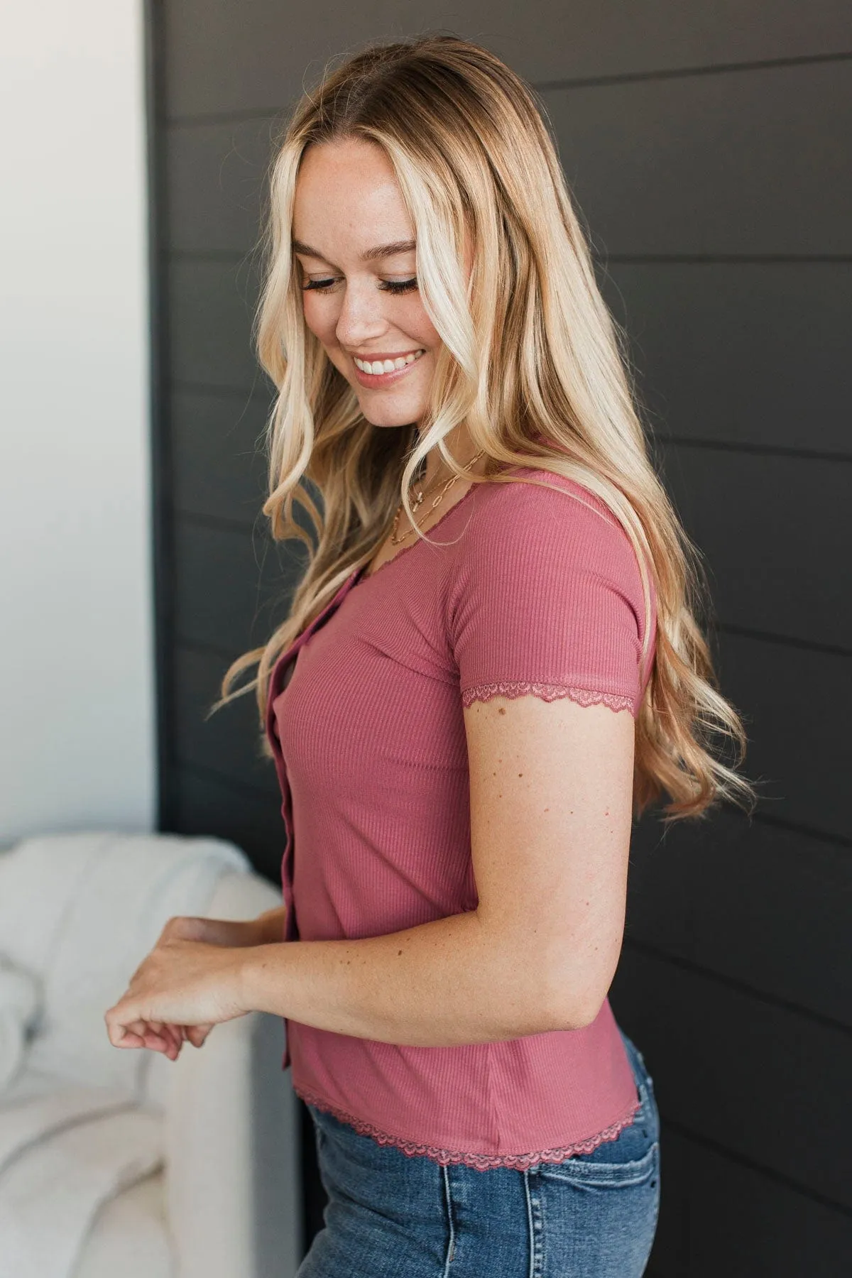 Hold Me Forever Button Top- Dusty Rose