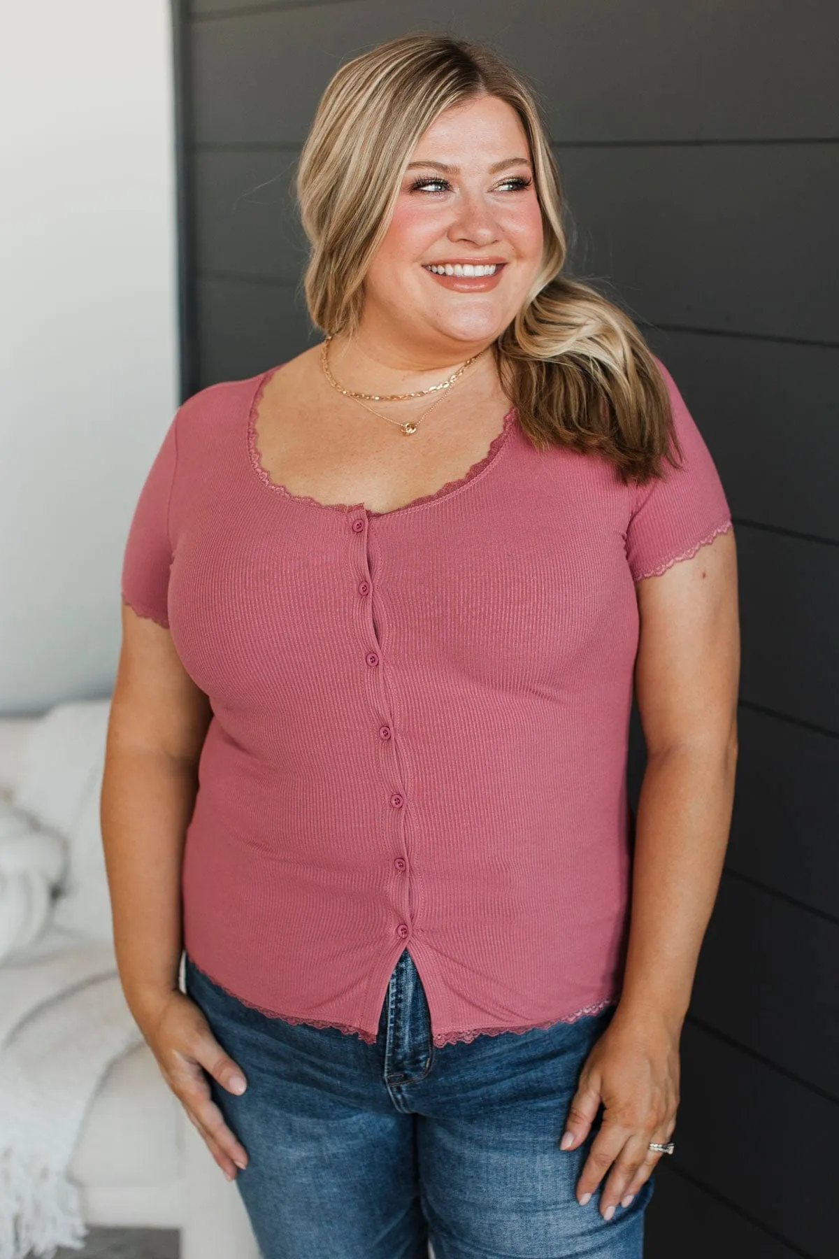 Hold Me Forever Button Top- Dusty Rose