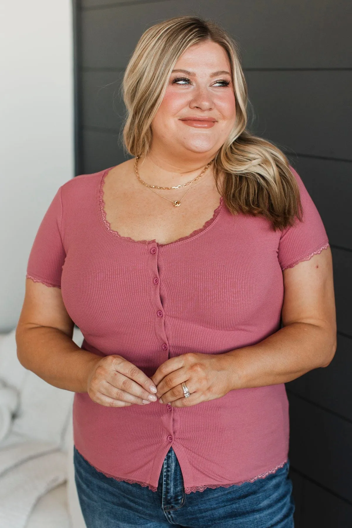Hold Me Forever Button Top- Dusty Rose