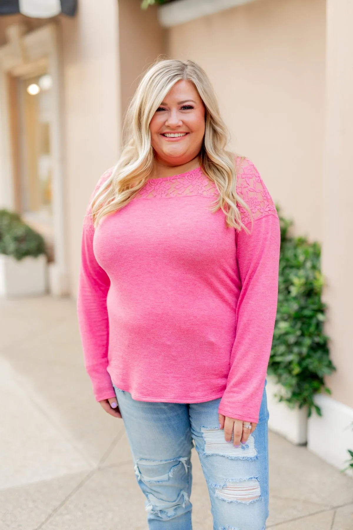Hometown Dreamer Lace Pullover Top- Lipstick Pink