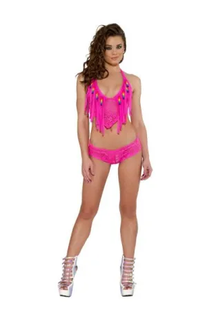 Hot Pink - Rainbow Fringe Top -