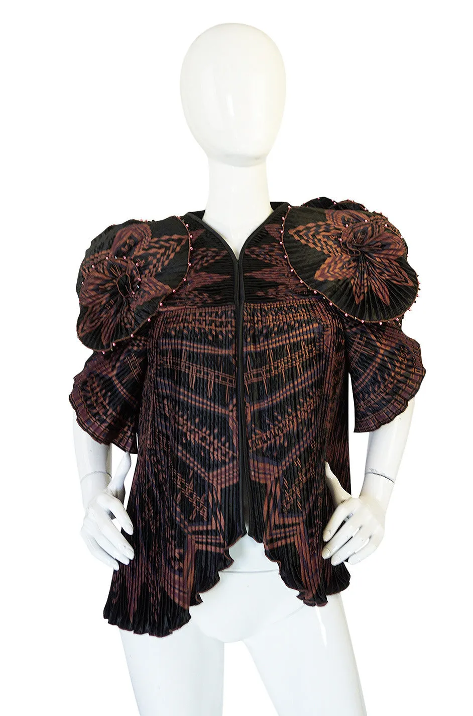 Iconic 1970s Zandra Rhodes Hand Painted Pleated Jacket