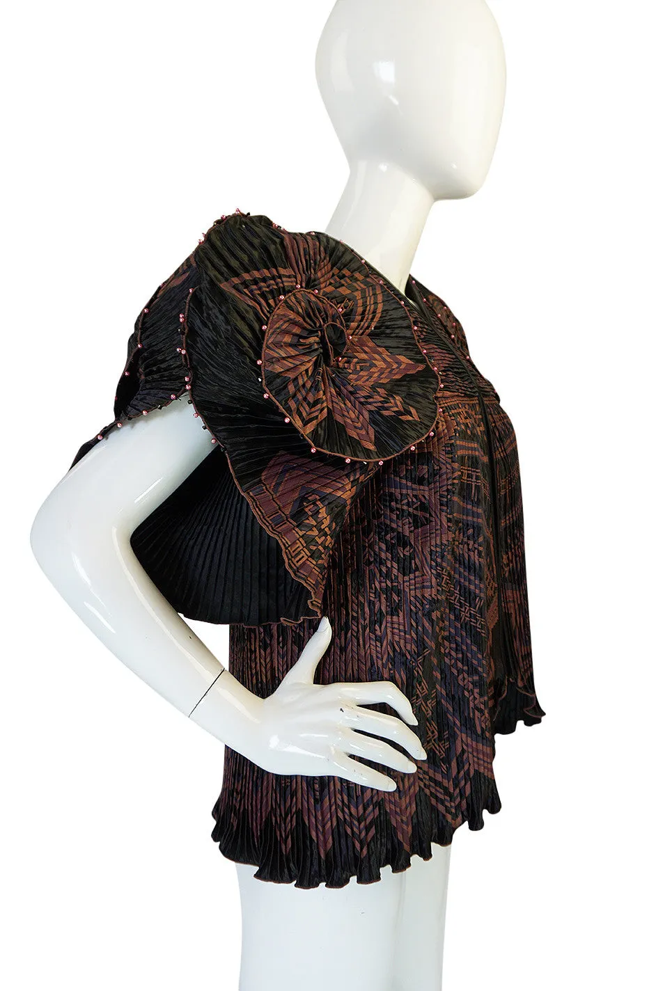 Iconic 1970s Zandra Rhodes Hand Painted Pleated Jacket