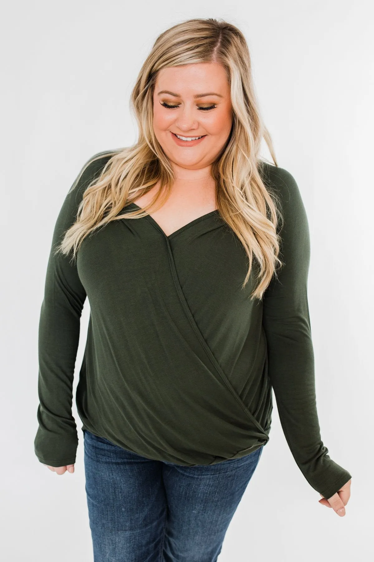 If You Say So V-Neck Wrap Top- Hunter Green
